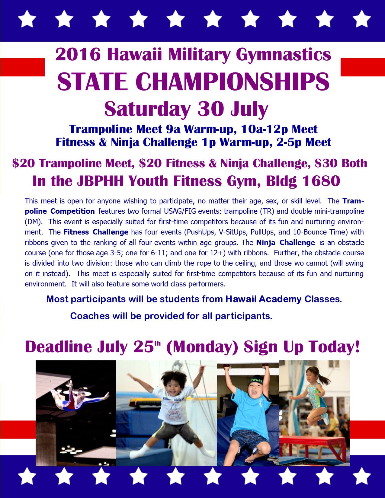 Sign up for the 2016 Hawaii Military Gymnastics State Championships